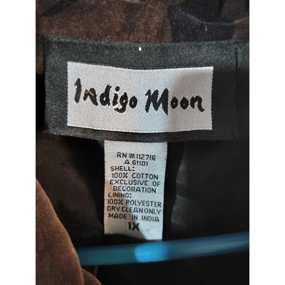 3516)Indigo Moon Brown Red Velvet Button Up Long Sleeve Boho Soft Jacket Plus 1X - Picture 7 of 7